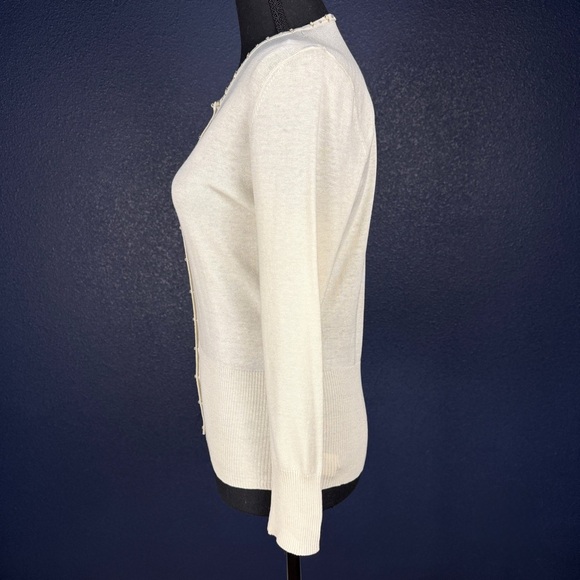 Tahari Cream Snap Embellished Cardigan Sweater, Size Small - Picture 4 of 10